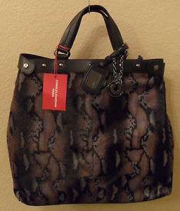 NWT CHARLES JOURDAN Rita Leather & Pony Hair Snake Print Tote Bag $450 