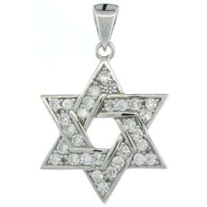 Sterling Silver Jewish Star of David Pendant w/ Cubic Zirconia Stones 