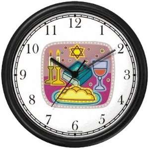 Shabbos or Sabbath Table Symbols No.2 Judaica Jewish Theme Wall Clock 