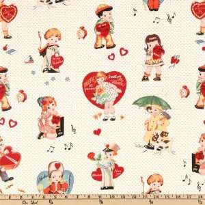  44 Wide Love Notes Valentine Ivory Fabric By The Yard 