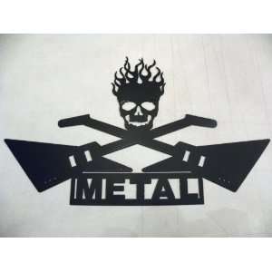 Crossed Electric Guitars with Metal Word and Skull Metal Wall Art Home 