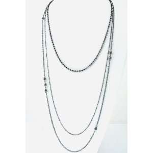 Elegant Fancy Crystal Bead Multi Chained Long Necklace   Burnish Gold 