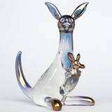 Kangaroo Mother Joey Figurine of Hand Blown Glass Gold  