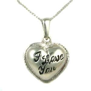   Love You Enamel Pendant and 18in Silver Box Chain Necklace Small