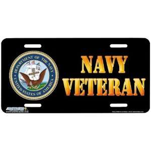 545 Navy Veteran on Black Military License Plate Car Auto Novelty 