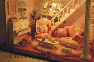 DIY wooden dollhouse room w/t LED Lights Miniatures&furniture Kit 40 