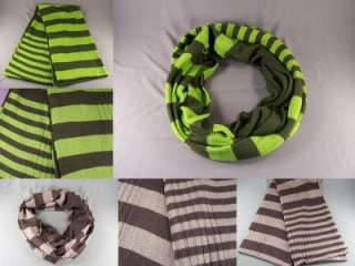 Stripe striped rib knit circle infinity endless loop extra long scarf 