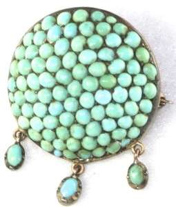 VICTORIAN ANTIQUE 9 CARAT GOLD TURQUOISE DANGLING PIN BROOCH  