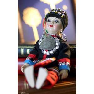    Cotton and porcelain display doll, Lahu Girl