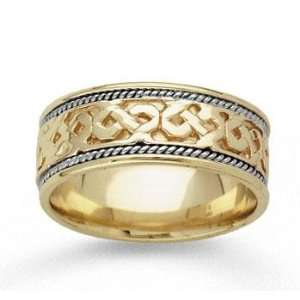  14k Two Tone Gold Grand Classic Hand Carved Wedding Band 