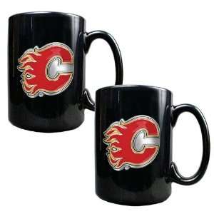  NHL Calgary Flames Two Piece Black Ceramic Mug Set 