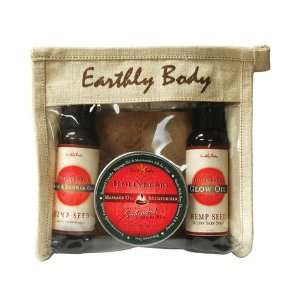 Earthly body jute gift bag hollyberry   6 oz candle, 3 oz glow oil 