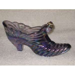  1990s Fenton Carnival Glass Purple Shoe Boot w/ Multi 