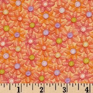  44 Wide Whimsyland Button Flowers Peach Fabric By The 