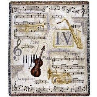 Music Notes Piano & Instruments Afghan Throw Blanket 50 x 60  