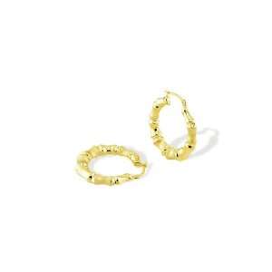    Polished 14k Solid Gold Bamboo Satin Hoop Earrings Jewelry