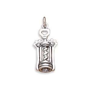    Sterling Silver Charm Pendant Cork Screw Bottle Opener 3d Jewelry