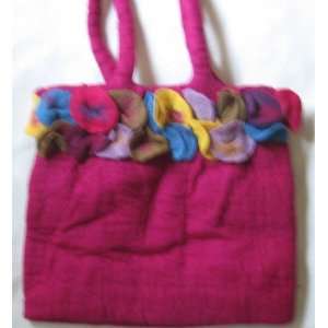  Pink Felted Wool Handbag Tote with Multi colored 3d 