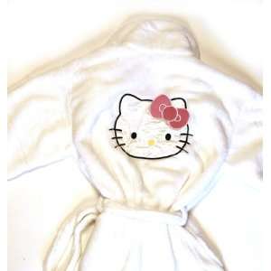   Uk Hello Kitty White Fleece Bathrobe With Satin Logo
