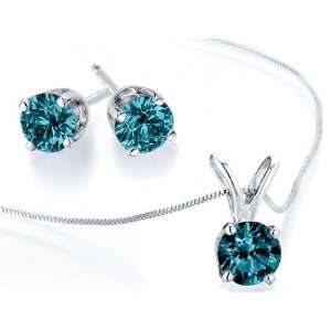 Blue Diamond Necklace and Earring Set 1/2 Carat (ctw) in 14K White 