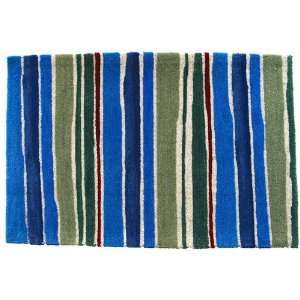  Stripe Kitchen Area Rug in Blue, Green and Cream