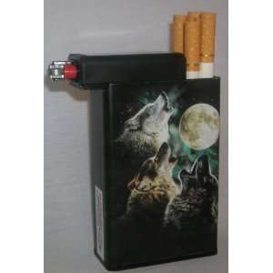 Cigarette Case Wolves with Built on Lighter Holder 