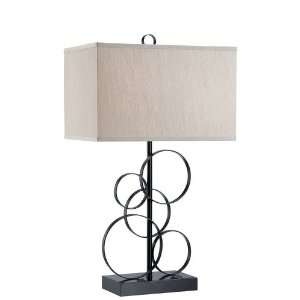   Lamp with Light Beige Fabric Shade in Black Finish
