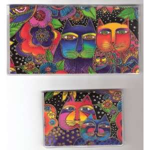 Checkbook Cover Debit Set Made with Laurel Burch Cat and Flower Fabric