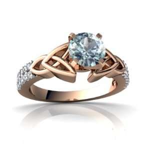  14k Rose Gold Round Genuine Aquamarine Engagement Ring 