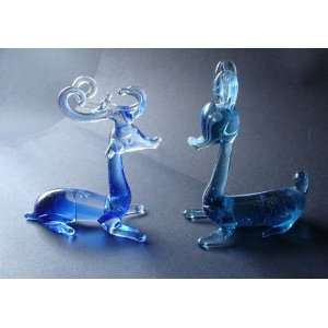  Blow Glass Reindeer and Bambi Deer Pair Figurines 3.0 3.5 