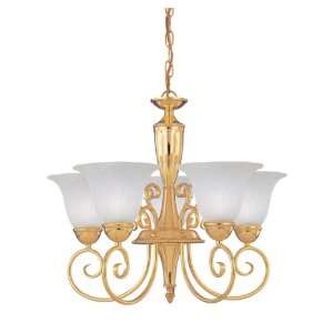   Single Tier Chandelier in Polished Brass with White Marble Glass glass
