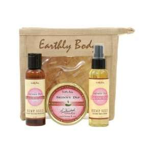 Earthly Body Jute Gift Bag Candle, Lotion and Glow Oil, Skinny Dip Kit 