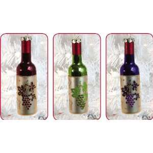  5.75 Glass Wine Bottle Ornament 3 Assorted