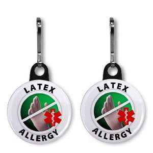 ALLERGIC TO LATEX Medical Alert 2 Pack 1 inch Zipper Pull Charms