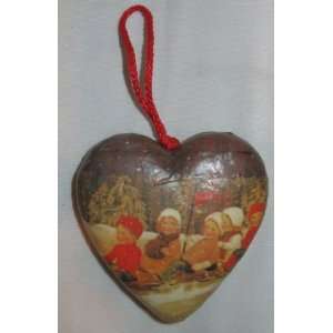   Country Christmas Paper Mache Heart Ornament 