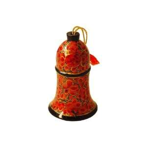  Hand Painted Paper Mache Christmas Bell Ornament  Orange 
