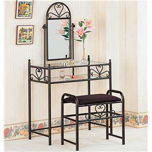Black Metal Vanity with Glass Top and Stool 2 to 4 Week Delivery Free 