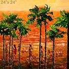 BEACH SAND SUNSET PALMS WAVES 24 Knife ORIGINAL ART Oil Painting 