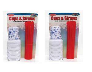 50 Plastic Snow Cone Flat Bottom Cups w/ spoon straws  