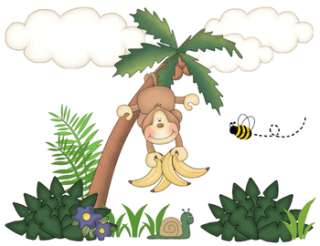 MONKEY JUNGLE SAFARI PALM TREE BEE NURSERY BABY WALL ART BORDER 