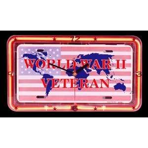  WORLD WAR II VETERAN Neon License Plate Clock