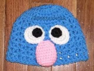 Boutique CUSTOM Crochet Sesame Street GROVER Hat Beanie  