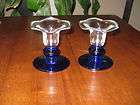 Set of 2 * Candle Holder Princess House Crystal Sapphire * Romania 