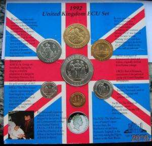 United Kingdom 1992 ECU Mint Set of 7 Coins,UNC,Rare  