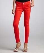   Juliet Couture tomato red stretch denim skinny jeans style# 318600204