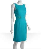Tahari ASL turquoise cotton jacquard sleeveless bamboo ring dress 