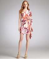 Bags coral floral jersey one shoulder mini dress style# 318791201