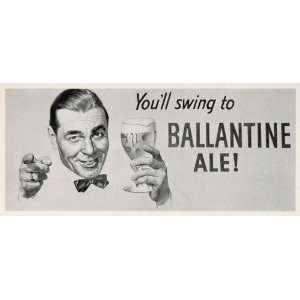  1950 Billboard Ballantine Ale Ad Beer Glass Man Bow Tie 
