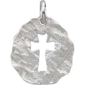 Sterling Silver Small Round Pendant with Cut Out Cross Designed by 