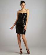 style #318593101 black sequin ruched spaghetti strap dress